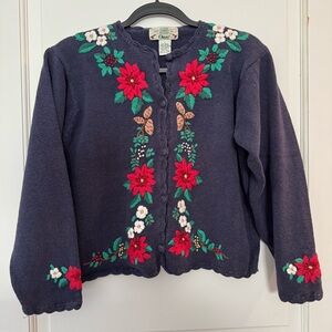 Vintage orvis Christmas sweater - poinsettia & pine cones